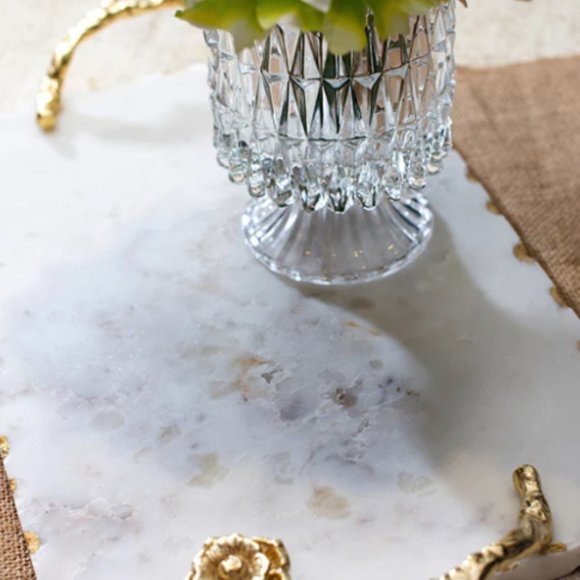 HOME ABOUT - Square Marble Tray/Flower Handles - HEAVY pc - Picture 5 of 6